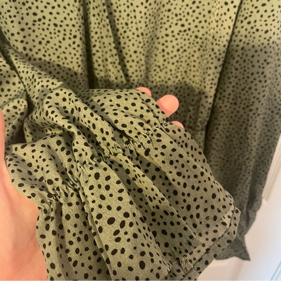 Olive Green Dotted Smocked Top - Picture 4 of 6